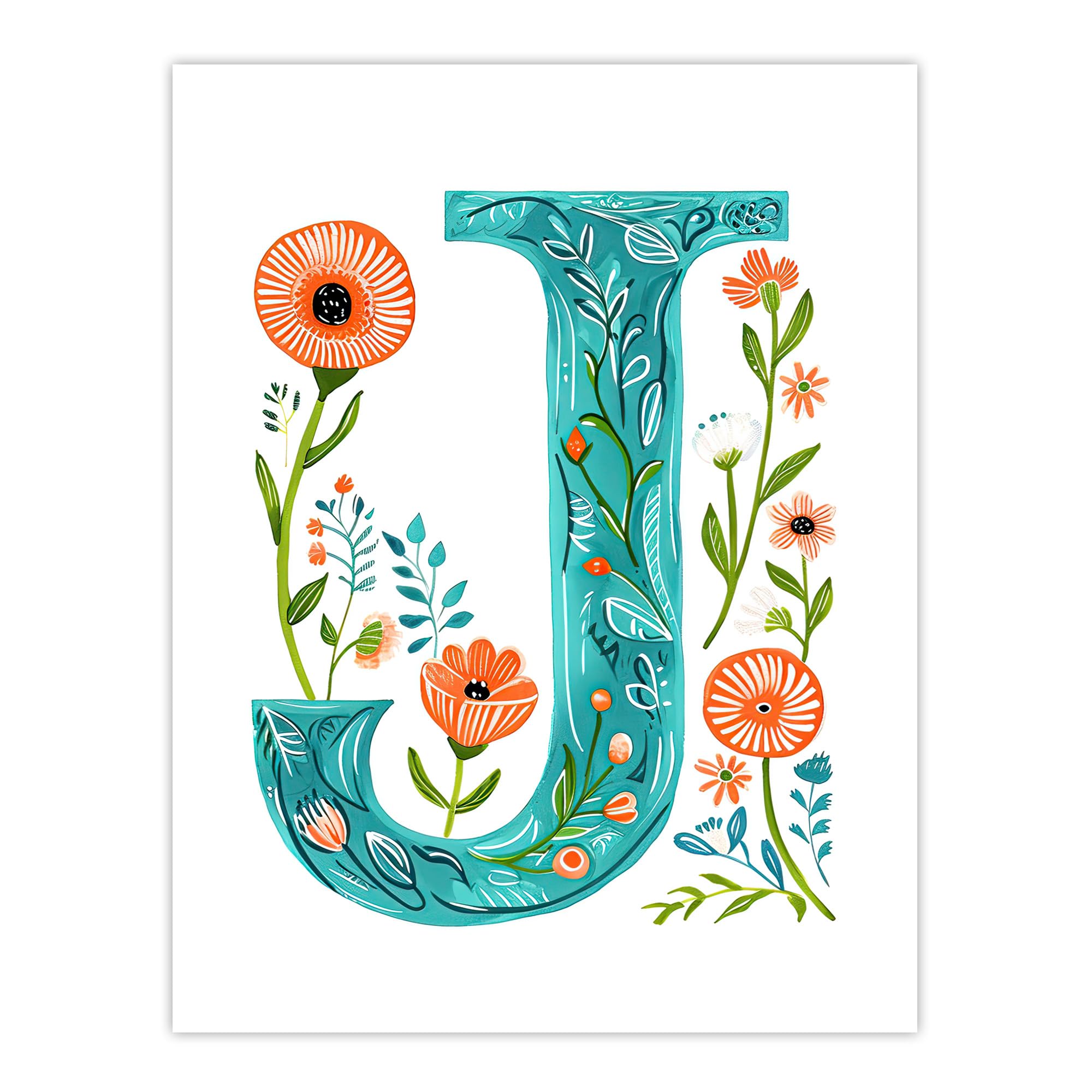 Artery8 Letter J in Watercolour Wildflowers Poppy Abstract Floral Word Art For Her Birthday Mum Wife Woman Friend Large Wall Art Poster Print 18X24 Inch
