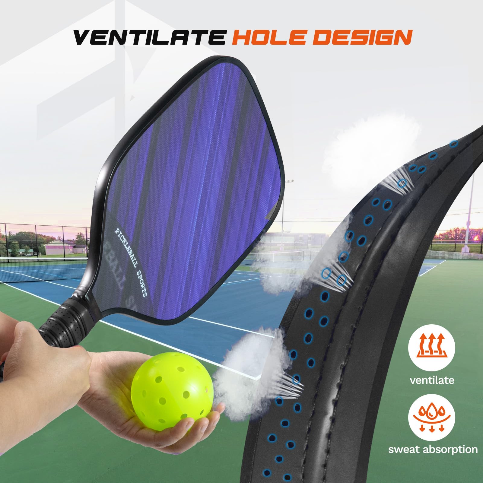 Paquete de 2 cintas de agarre de pala de pickleball, agarre que absorbe la humedad con agujeros ventilados para pickleball, tenis, raquetball y más, absorbe los golpes y es cómoda, color