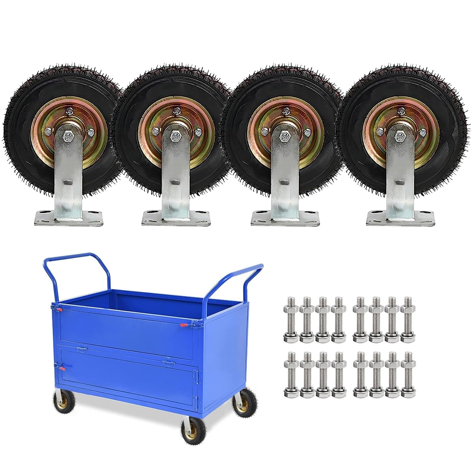 Schwerlastrollen Gummi Bockrolle, Lenkrolle Luftrad Ø 15/20/25cm, Möbel Industrierollen 4 Stück, Schraubbefestigung, Leise Und Sanft, Gummi Ersatz Rollen, Für Alle Böden Oder Teppiche(4 Fixed,25cm)