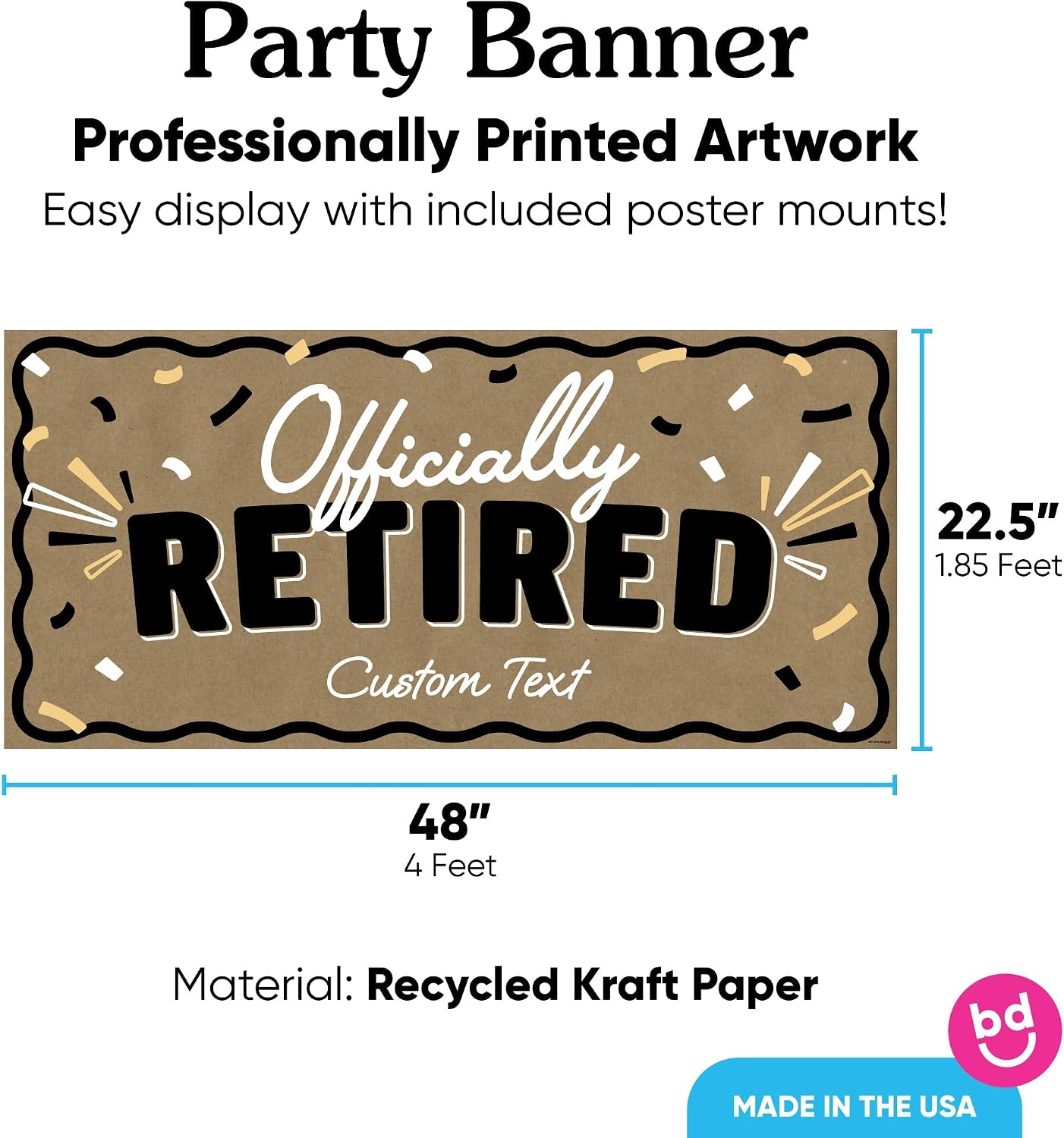 Big Dot of Happiness Personalized Happy Retirement Kraft Paper Banner, Officially Retired Party Banner, Custom Name Printed Brown Paper Party Sign Decoration – 1 Count