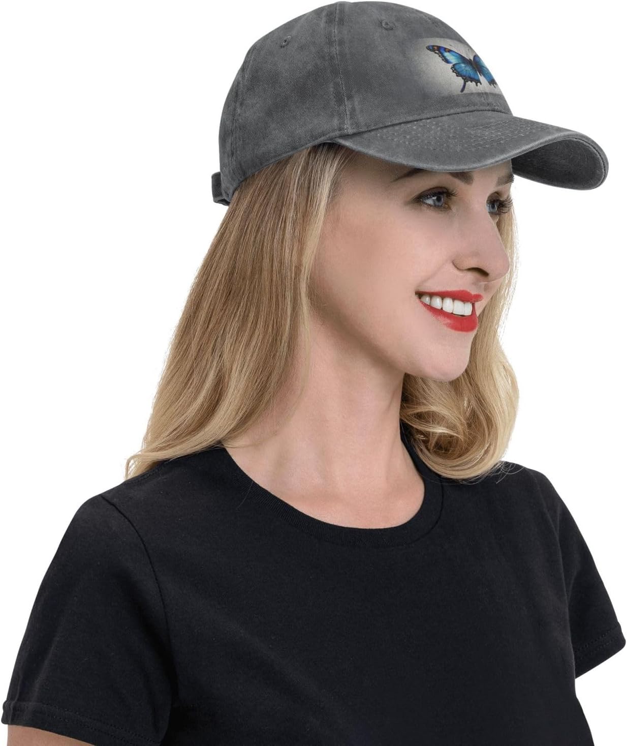 One Blue Butterfly Print Cowboy Hat Personalized Baseball Cap Fashion Hat Cap Funny Gifts for Women Men
