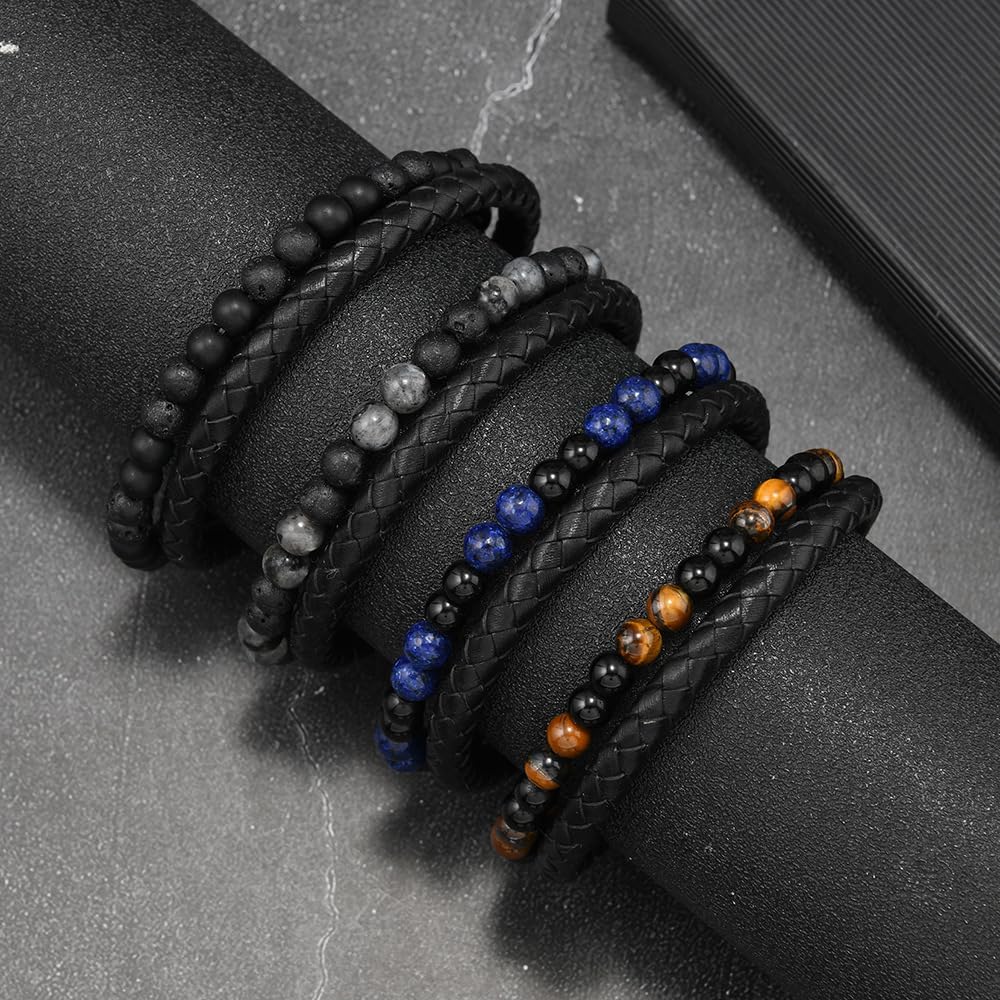 The Guardian - Son's Tiger Eye Protection Bracelets For Men, Leather Black Beaded Bangle Engarved With Love You Forever Cuff Jewelry Gift for Birthday Christmas - Image 7