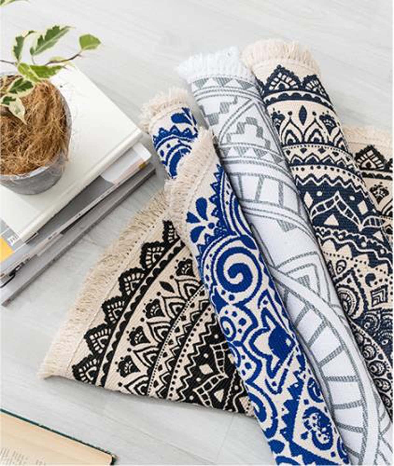 Dhao Mandala Indien Tapis Rond en Coton de Style Boho,Tapis Rond avec des Gland, Lavable en Machine Tapis Salon Chambre à Coucher Décor (150x150cm,#3)