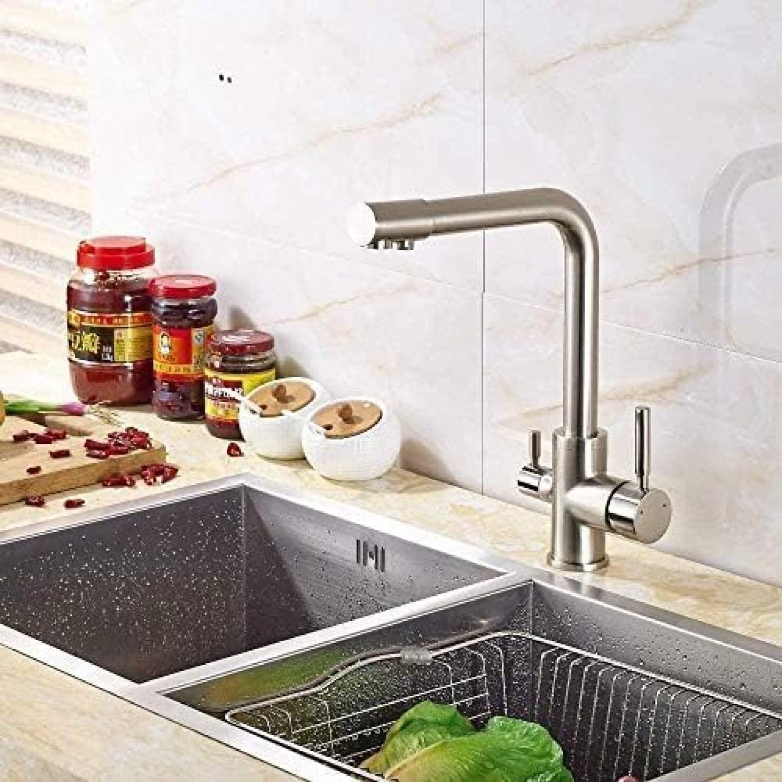 ZYCHSJXA Kitchen Taps Faucet Nickel Brushed Mixer Tap Deck Mounted