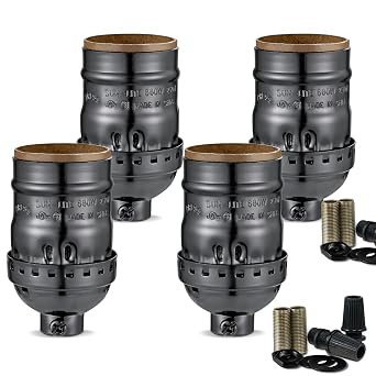 Keyless Lamp Socket, E26 Standard Medium Screw Vintage Light Socket, Edison Lamp Socket Holder Replacement, No Switch, UL Listed 4, Black