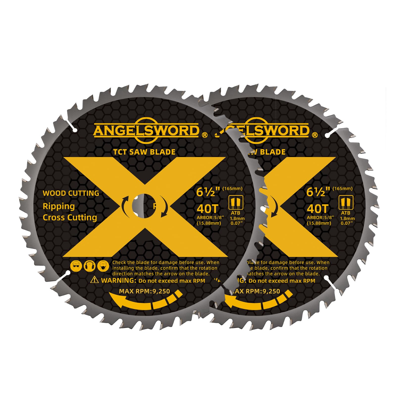 ANGELSWORD 6-1/2 Inch Circular Saw Blade for Ripping, Cross Wood Cutting, 40T, 2 Pack