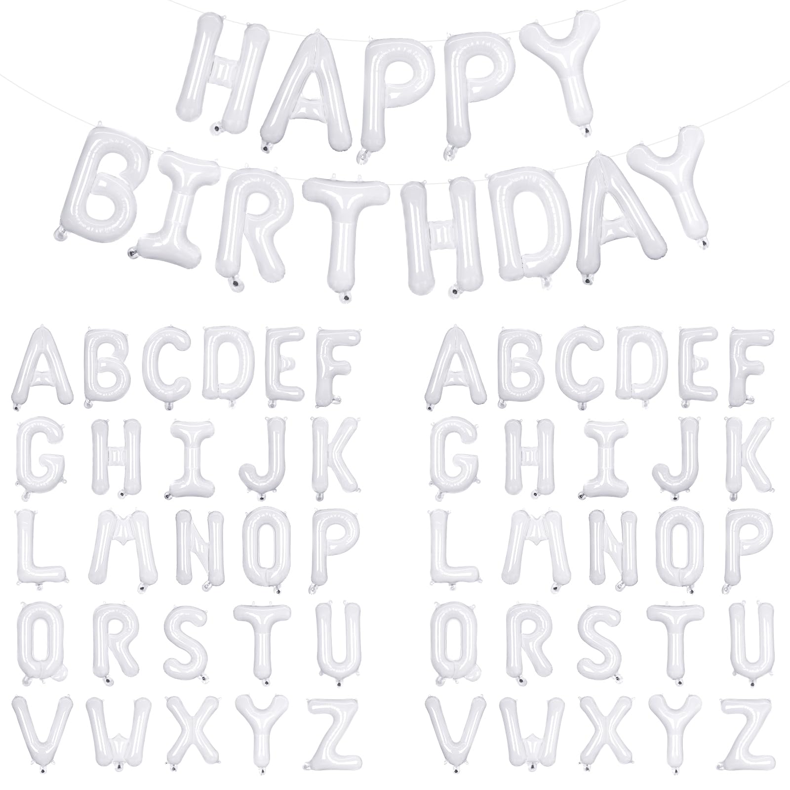 65 Pcs White Happy Birthday Balloons, 2 Sets A-Z White Letters Foil Balloons,16 Inch Personalized Name Happy Birthday Banners for Wedding Baby Shower Anniversary Party Decorations