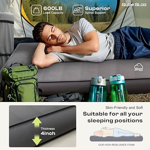 Miniatura 6 de Almohadilla autoinflable para dormir con bomba de aire eléctrica portátil, almohadilla de espuma viscoelástica de 4 pulgadas para acampar en tienda