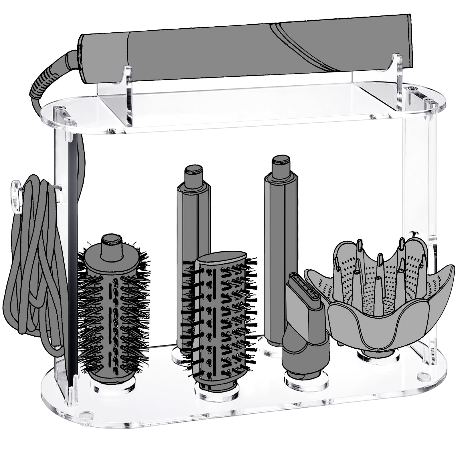 Beeveer Storage Holder Compatible with Shark Flexstyle HD430C Desktop Organizer for Storage Attachments Acrylic Hairdryer Holder with Cord Hanger for Accessories Curlers Brushes Diffuser