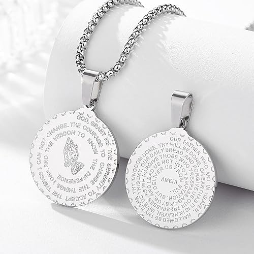 Miniatura 3 de Yaumatea Collar de Oración de la Serenidad con Colgante de Moneda de Manos Orando para Hombres y Mujeres Oración del Señor Versículo Bíblico Coraje