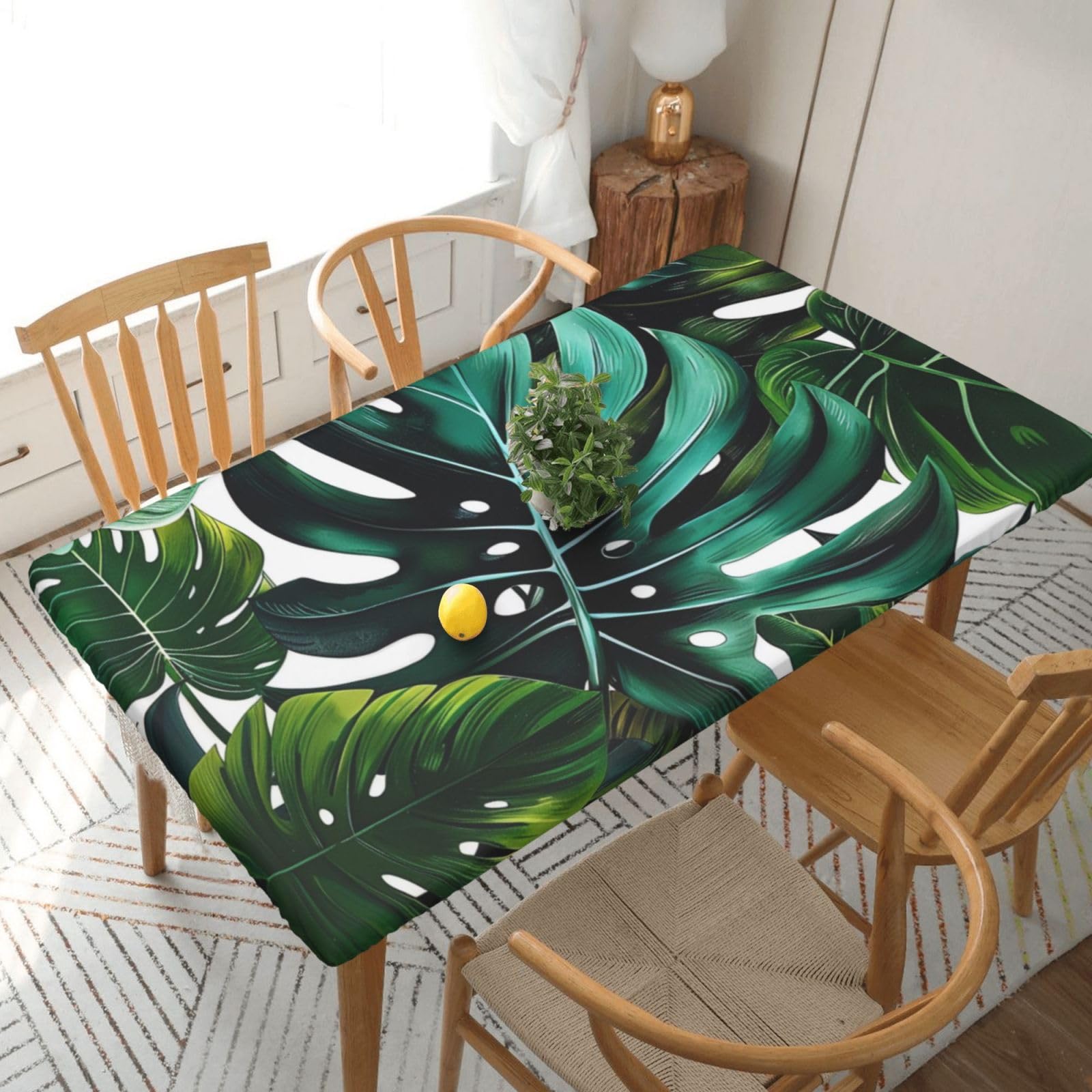 WPKJU Tropical Leaves Printed Tablecloths 5ft Rectangular Table Covers Washable Polyester Decorative Table Cloth for Dining Table Picnic Wedding