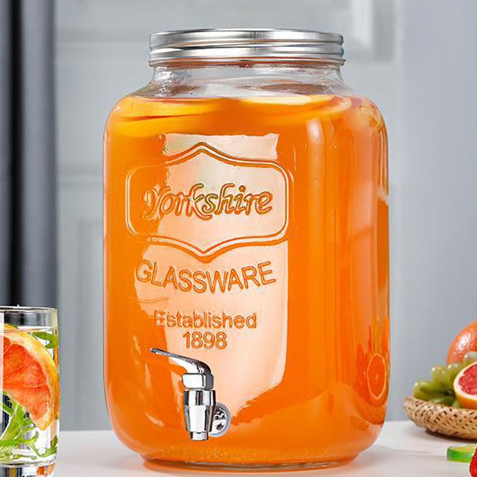 Glas-Wasserspender Klarer Krugbehälter | Getränk Trinkgefäße Grill Terrasse Buffet Wohnmobilreise Geburtstag Weihnachten Feier Hochzeit Tanz Erntedankfest