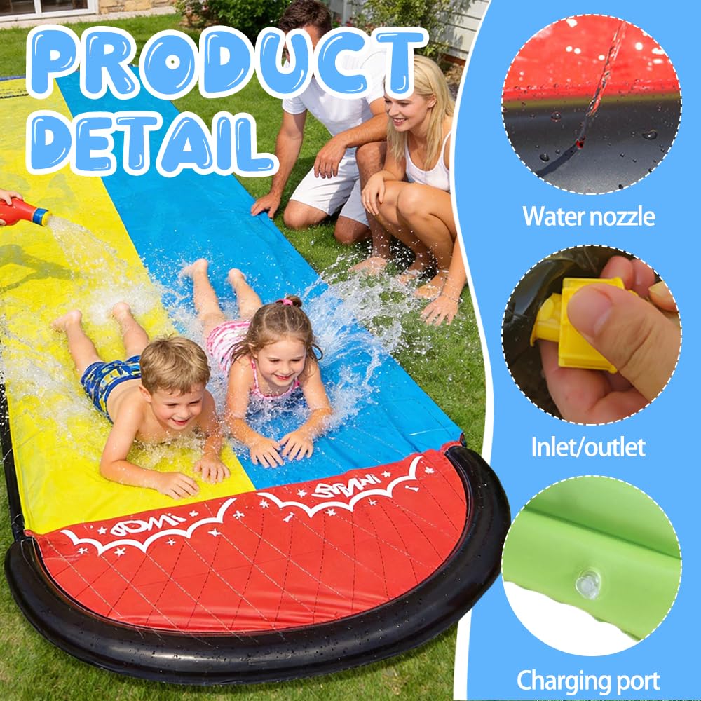 Wasserrutsche Garten 6,1 x 1,4 m Double mit 2 Bodyboards, Wasserrutschbahn mit Sprinkler