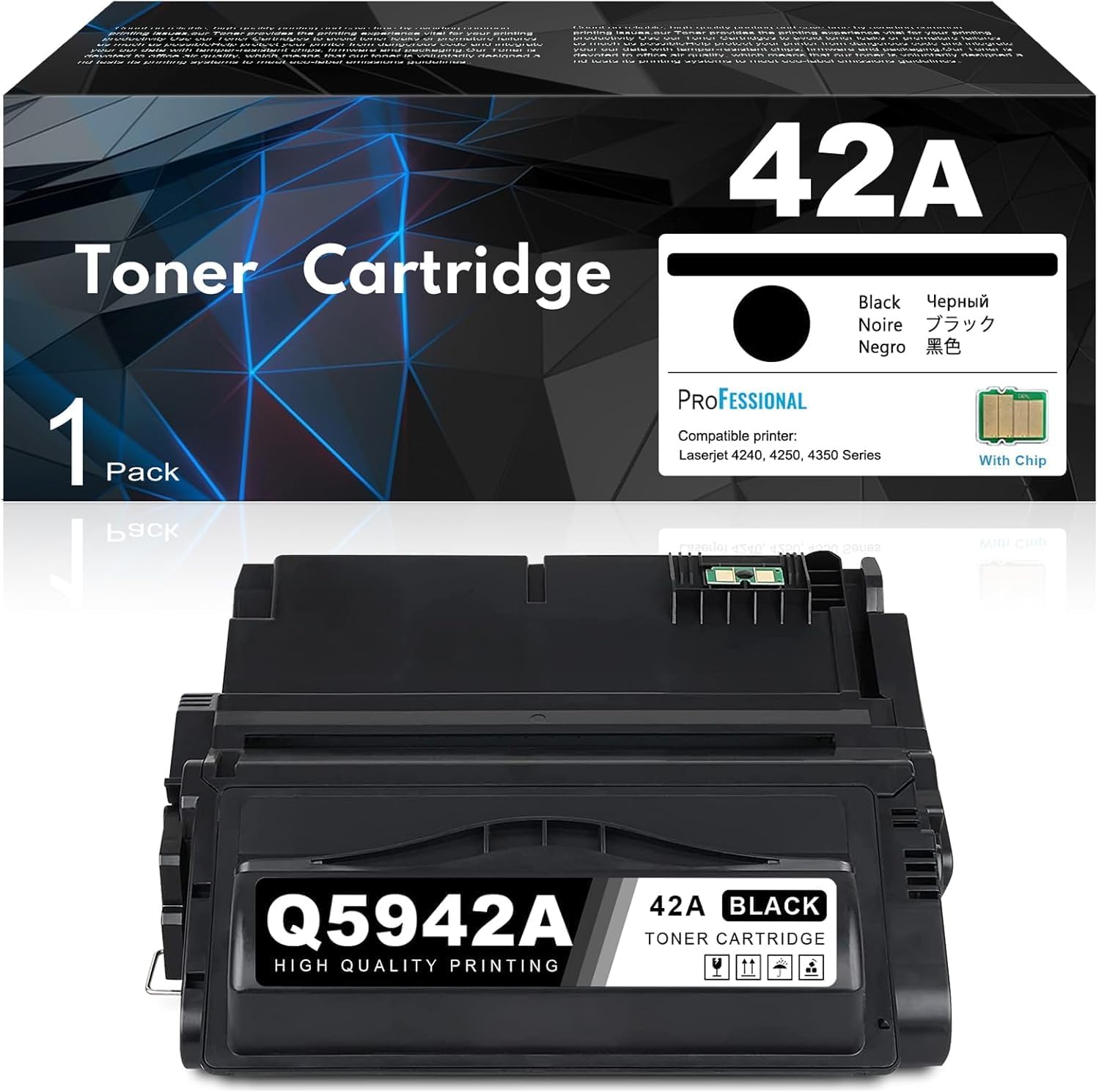 42A Black Toner Cartridge 1 Pack [with Chip] Compatible Replacement for HP 42A Toner Cartridge 42X Q5942X for Laser 4240n 4250 4250n 4250tn 4250dtn 4350 4350n 4350tn 4350dtn Series Printer | Q5942A
