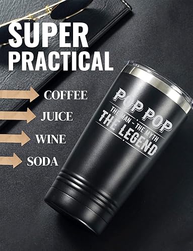 Miniatura 2 de Onebttl Regalos Pop Pop para el día del padre, vaso Pop Pop Pop de nietas y nietos para cumpleaños de Navidad, taza de acero inoxidable con tapa, 20