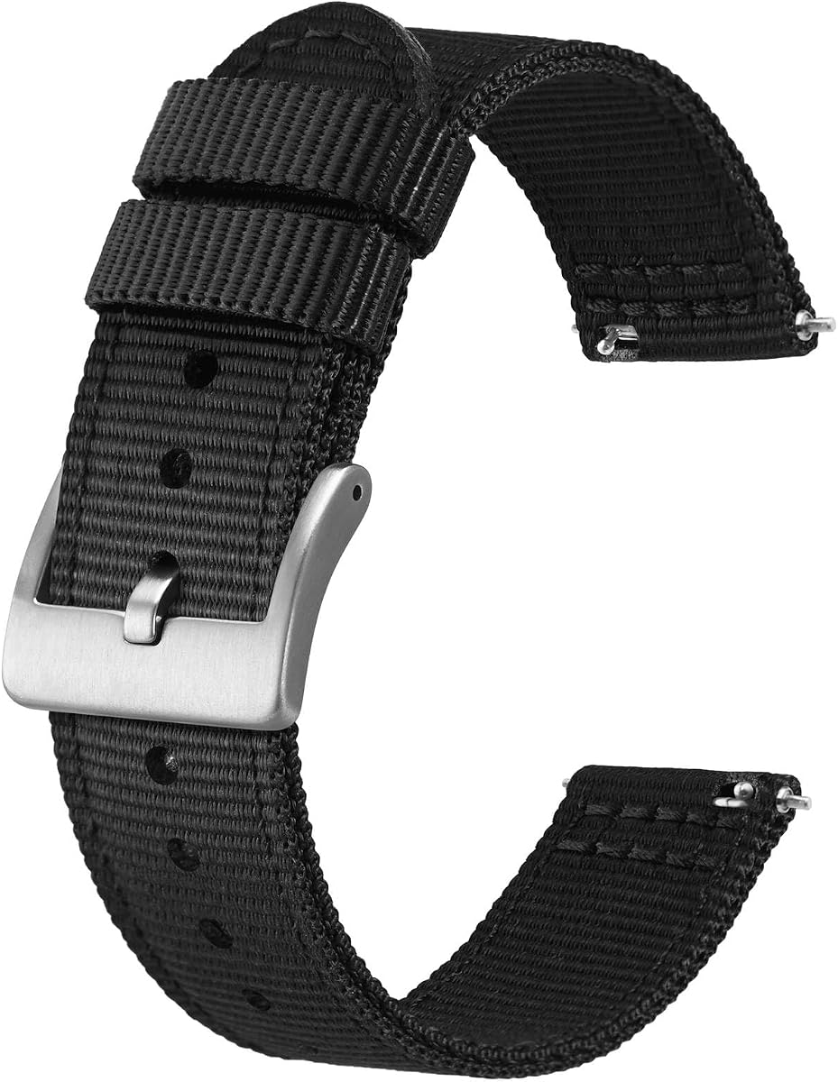 BISONSTRAP Correas de nailon para reloj para hombre, correas de reloj militar de dos piezas, liberación rápida, hebilla cepillada, ancho de correa 18 mm, 19 mm, 20 mm, 22 mm