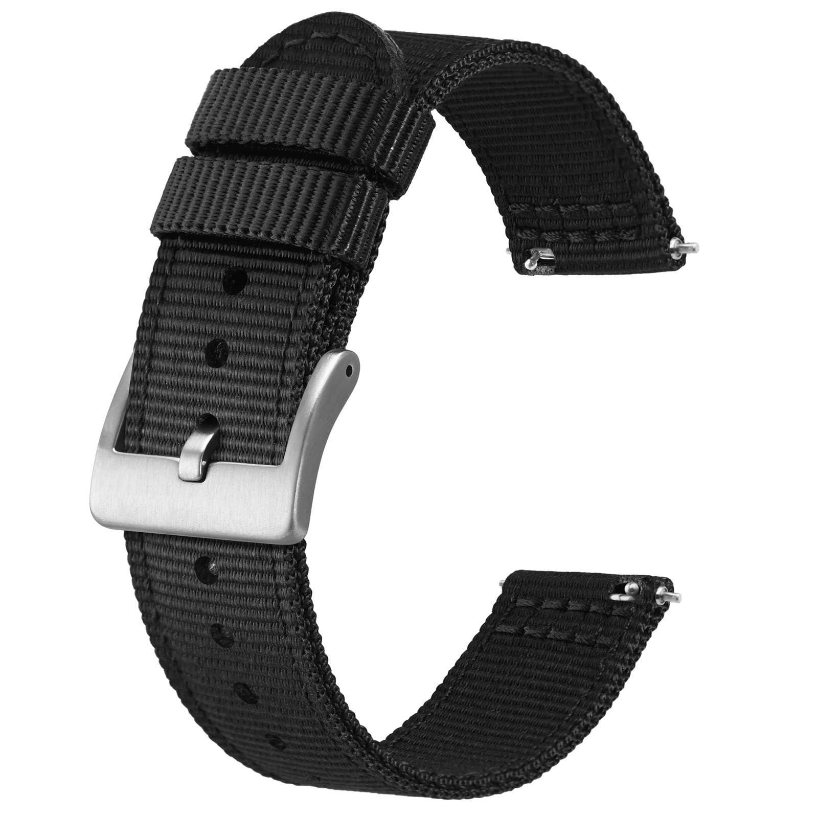 BISONSTRAP Cinturini in Nylon da Uomo, Cinturino per Orologi Militari, Sgancio Rapido, Fibbia Spazzolata, Larghezza Cinturino 18mm 19mm 20mm 22mm