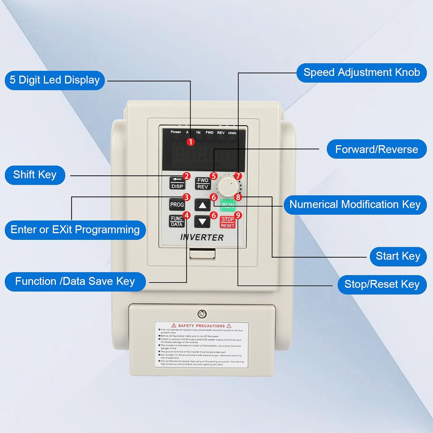 Variable Frequency Drive, 220V 50/60Hz 2.2KW VFD Inverter Converter, VFD Inverter Frequency Converter for Motor Speed Control, Single-Phase Input, 3 Phase Output