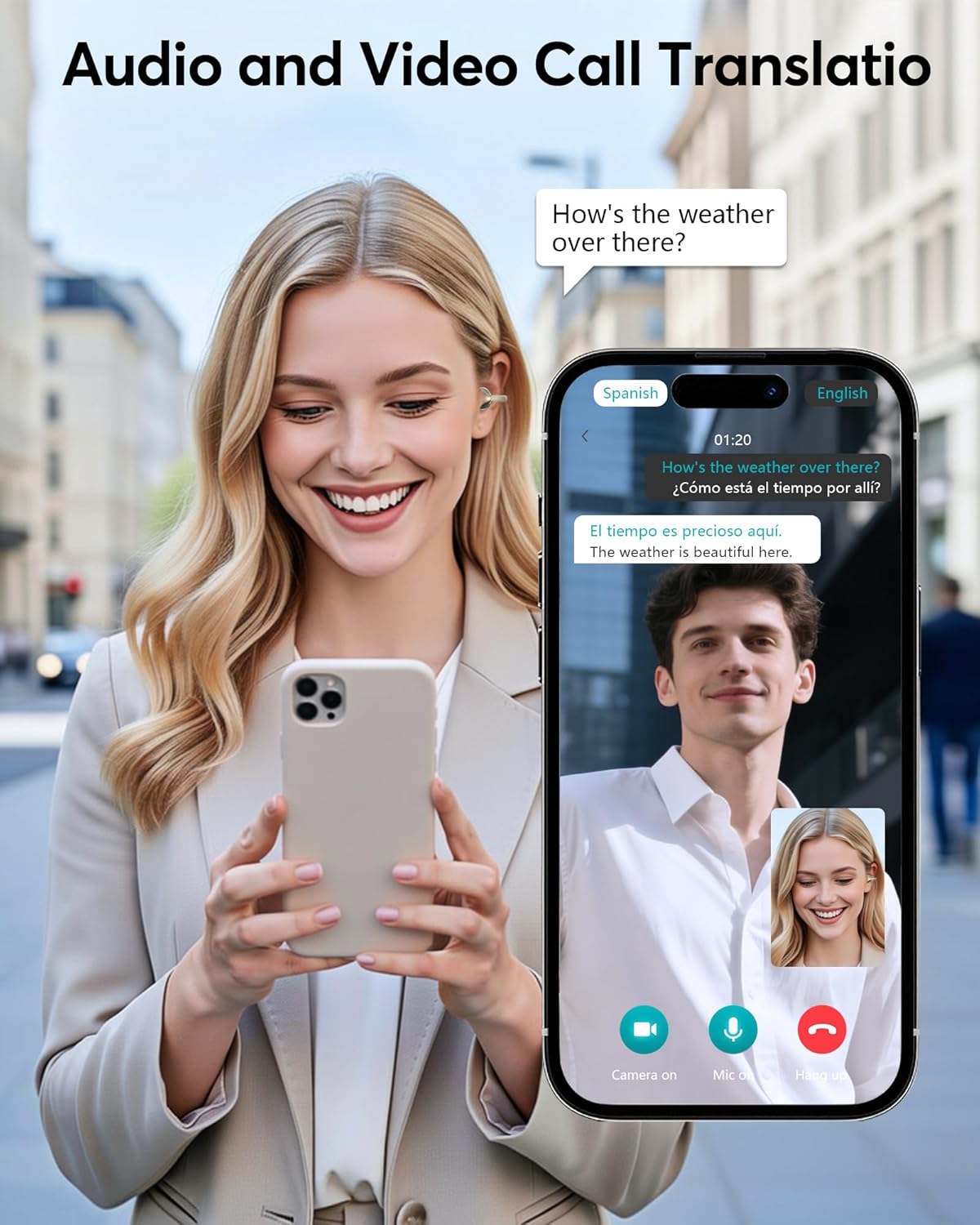 AI Translation Earbuds Real Time 198 Languages 80H Playtime Translator EarBuds Audifonos Traductores Inglés Español Wireless Earphones Bluetooth Headphones for Travel Business Meeting Learning Gold
