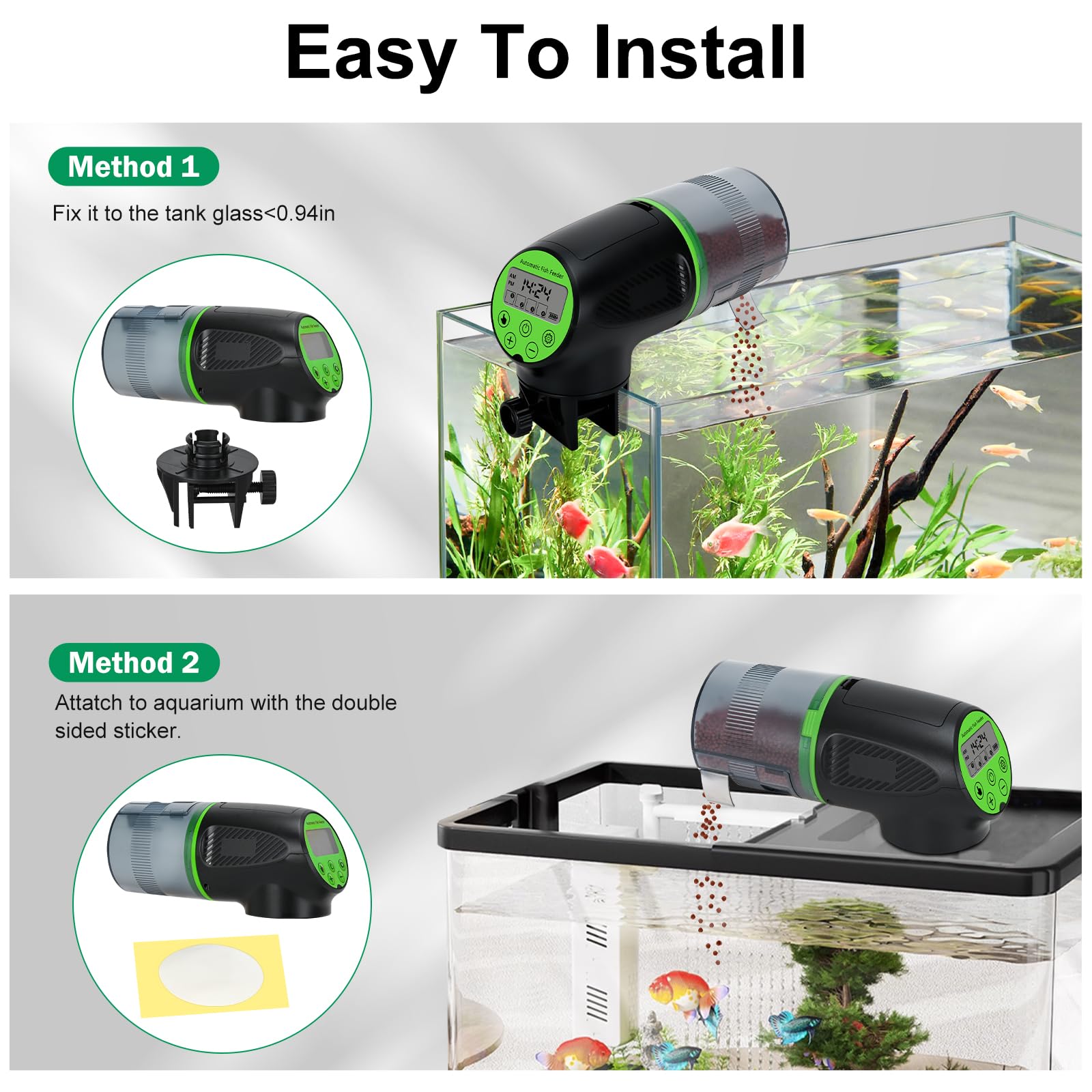 Lychee Automatic Fish Feeder for Aquarium-200ml Timed Dry Fish Food Vacation Feeder with Two Feeding Rings-Moisture-Proof LCD Display for Tank Pond - image 4