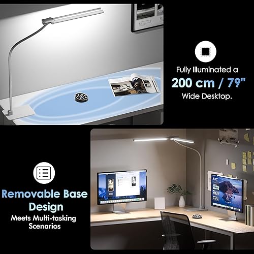 Miniatura 5 de Lámpara de escritorio con base de metal, lámpara de oficina LED de 31.5 pulgadas para oficina en casa, luz de escritorio de doble cabezal de 24 W,