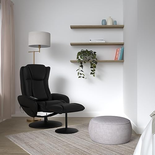 Miniatura 10 de BCP, juego de muebles, otomana y sillón reclinable de piel, para masajes, con doble acolchado, control remoto, color negro., Cuero sintético, Marrón