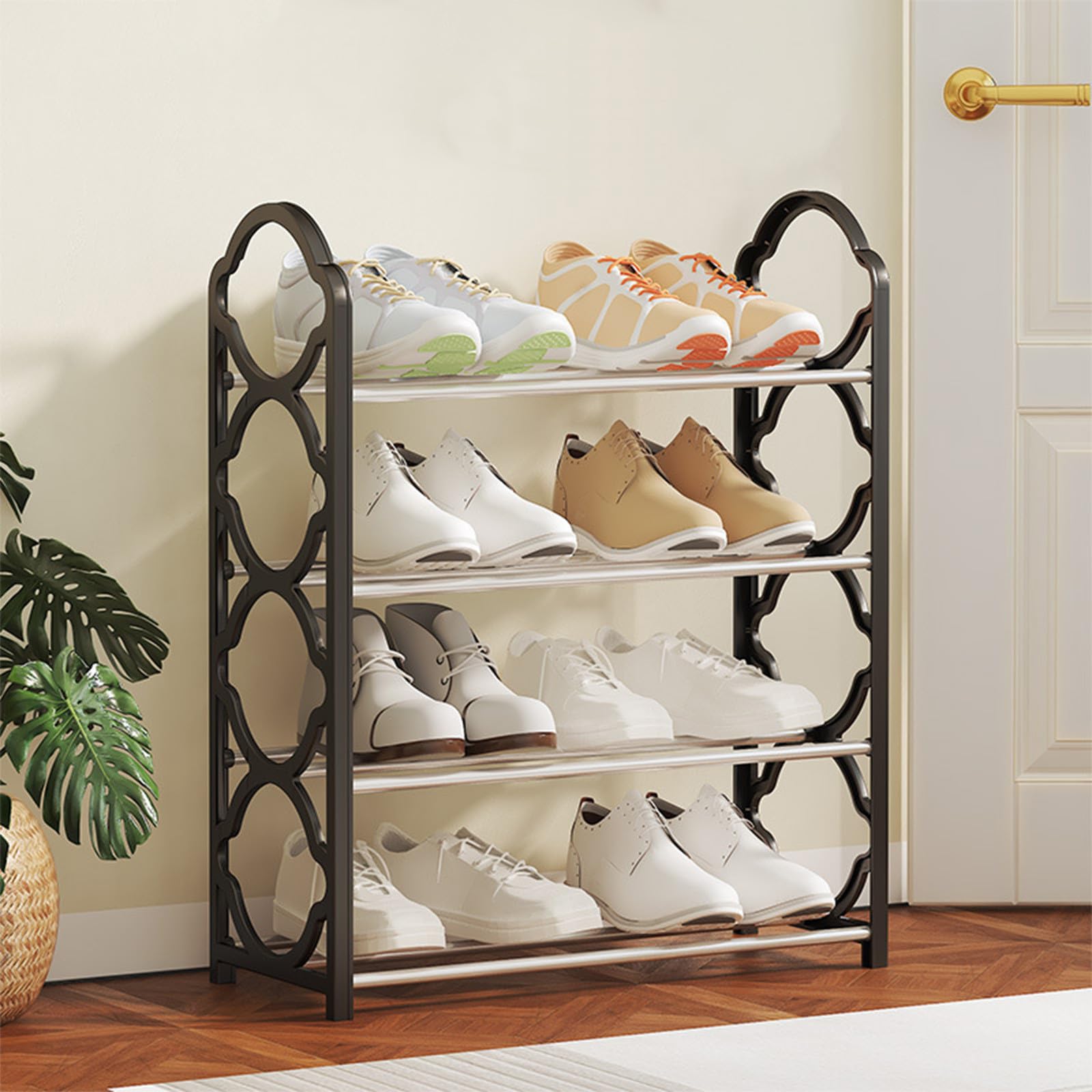 AZXYShoe Rack Storage Organizer, 4 Tier Stackable Free Standing Shoes Storage Stand for Entryway Small Space, Modern Closet Shoe Cabinet, Boot Storage Shelf