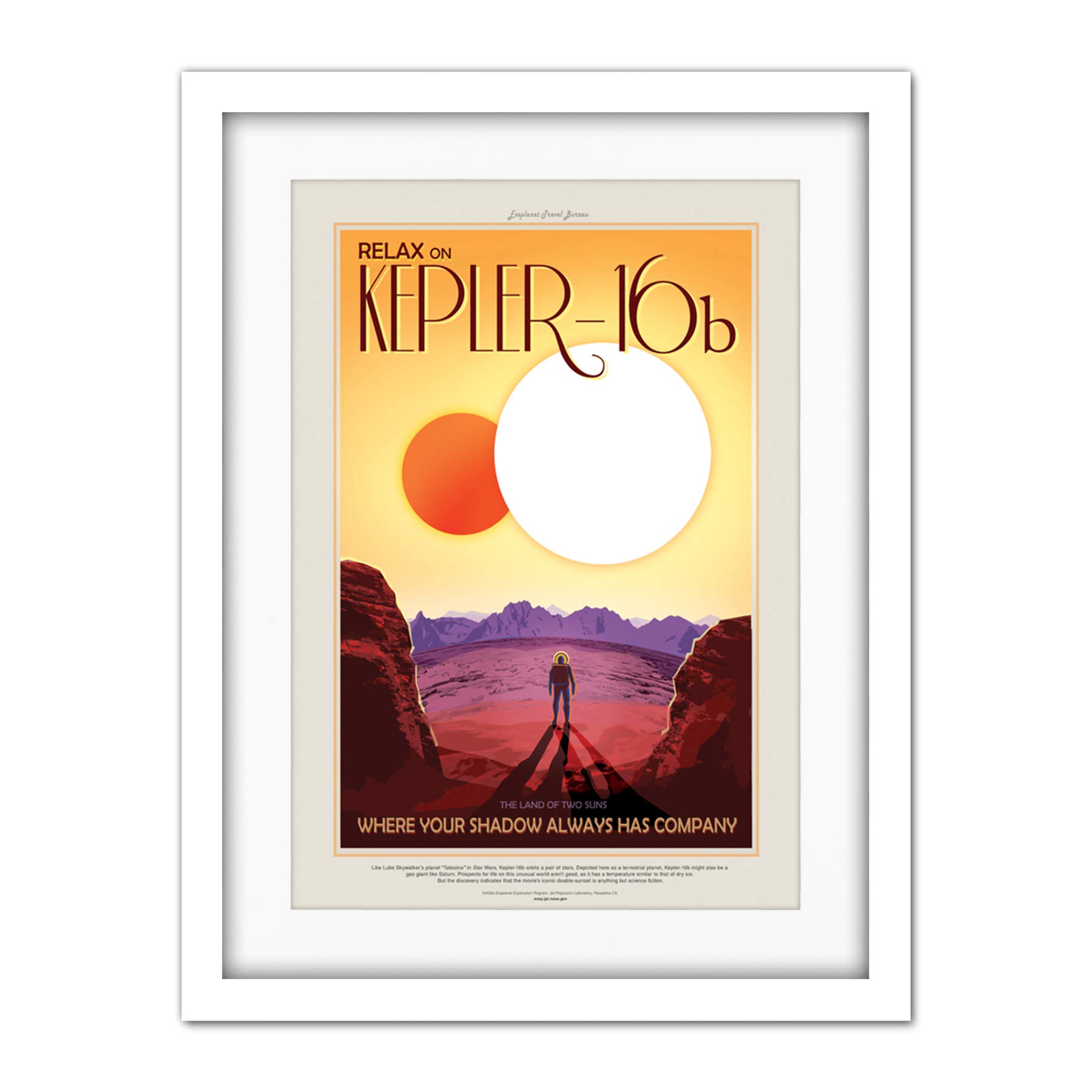 Wee Blue Coo Nasa Space Travel Advert Kepler-16B Artwork Framed Wall Art Print 18X24 Inch