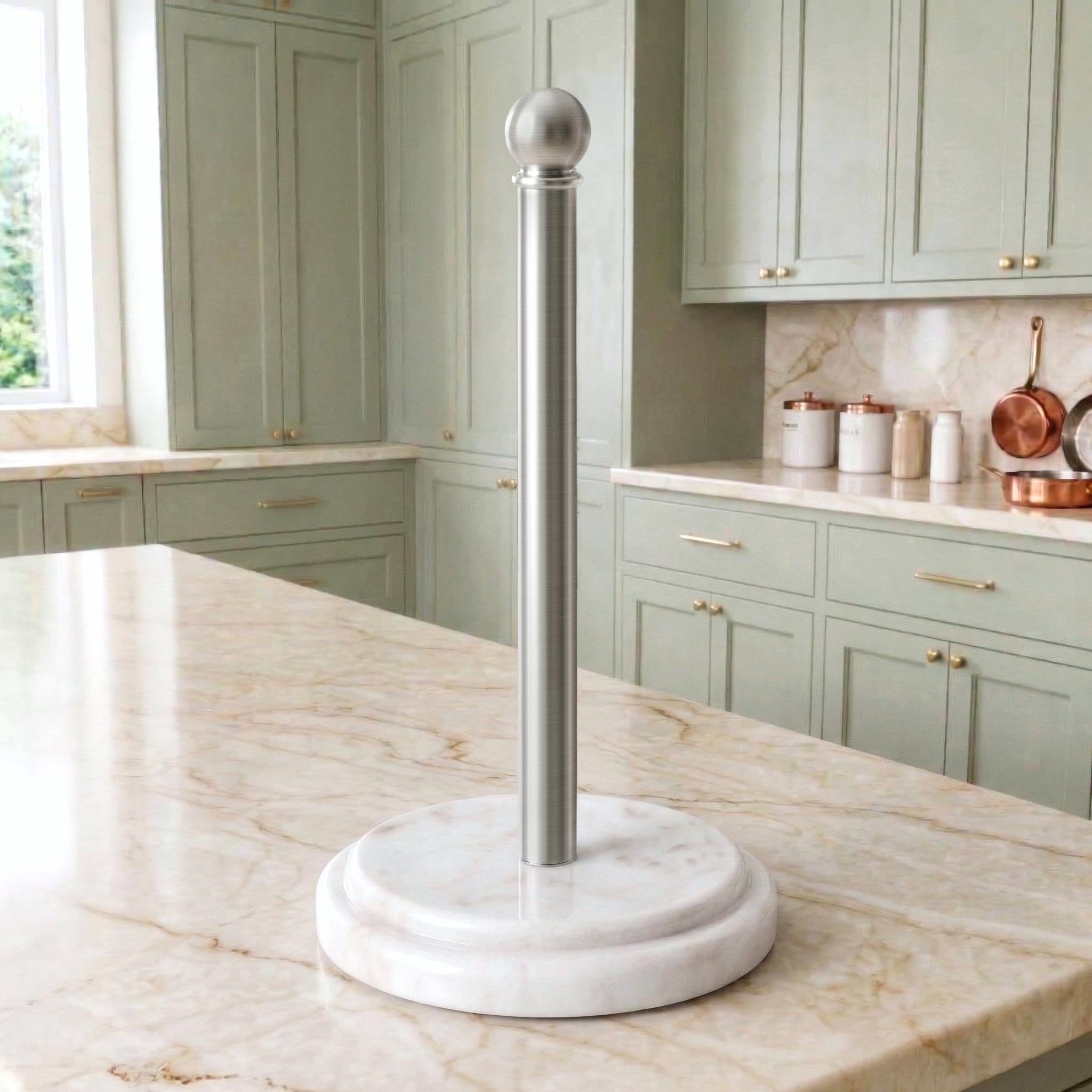 KES KPH208-2 - Portarotolo da cucina in marmo antiscivolo, con 2 basi ponderate, in acciaio inox 18/8, autoportante, autoportante, per cucina, in acciaio spazzolato anticato