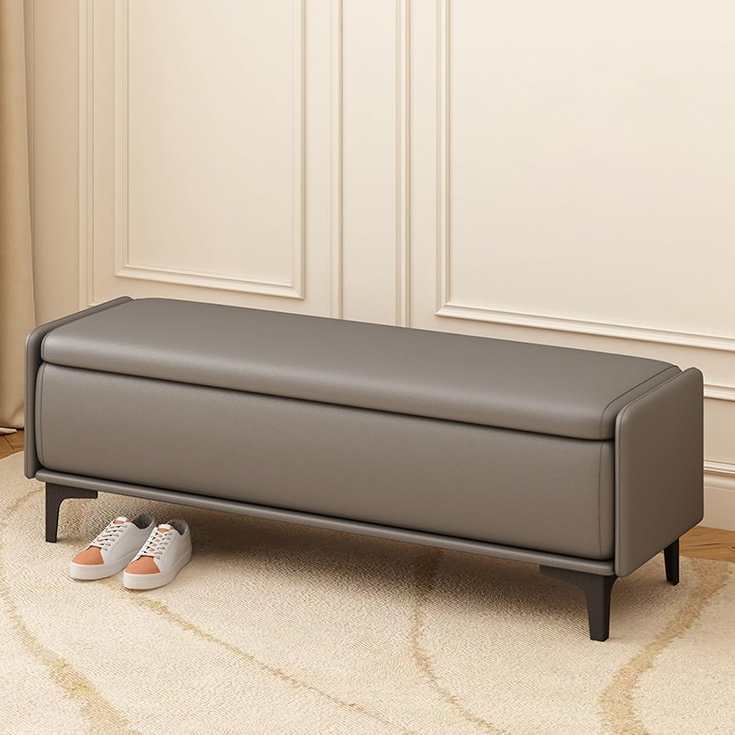 Storage Ottoman Bench, Entryway Accent Bench for Living Room Flip Top，Foot Rest with Legs, End of Bed Bench, Storage Chest, Load up to 330 lb, for Living Room, Bedroom, Entryway(Dark gray,70cm)
