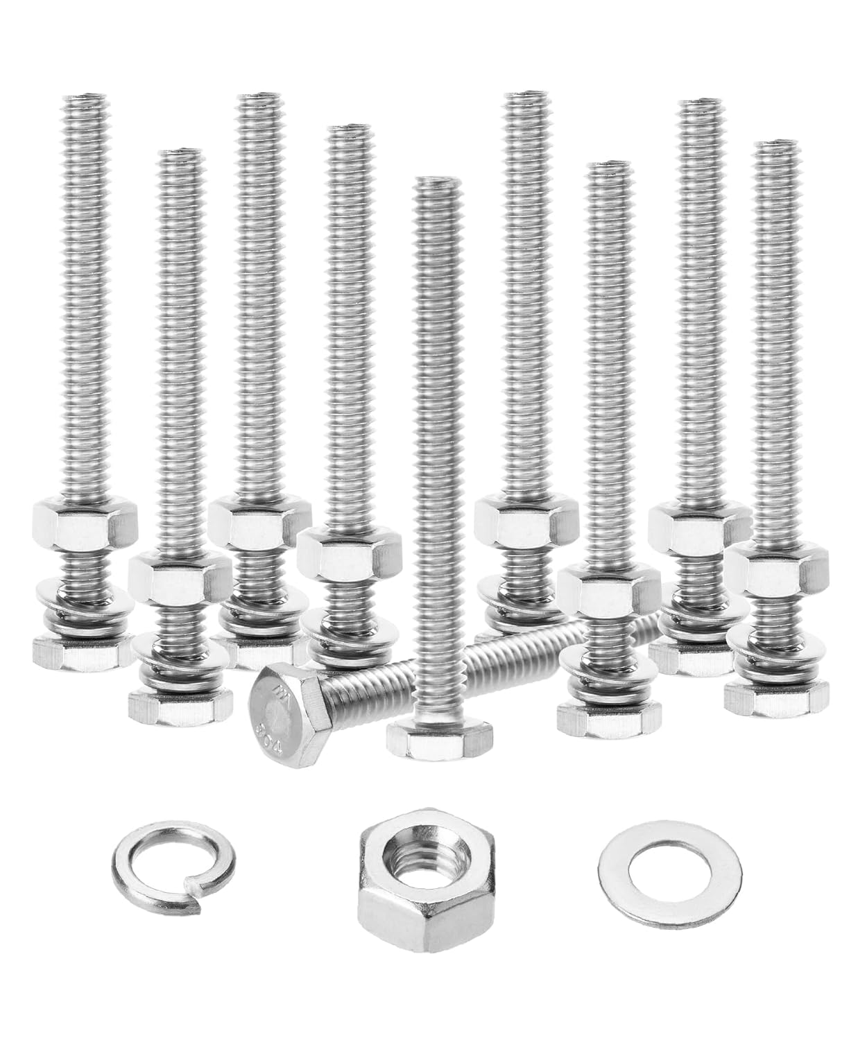 Mr. Pen Stainless Steel Nuts & Bolts Set, 1/4-20 x 2-1/2 Inch, 10 Sets with Hex Nuts, Flat & Lock Washers - Rust-Resistant Fasteners