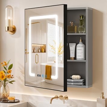 LED Bathroom Mirror Cabinet with Defogger Clock 49x62.5cm
