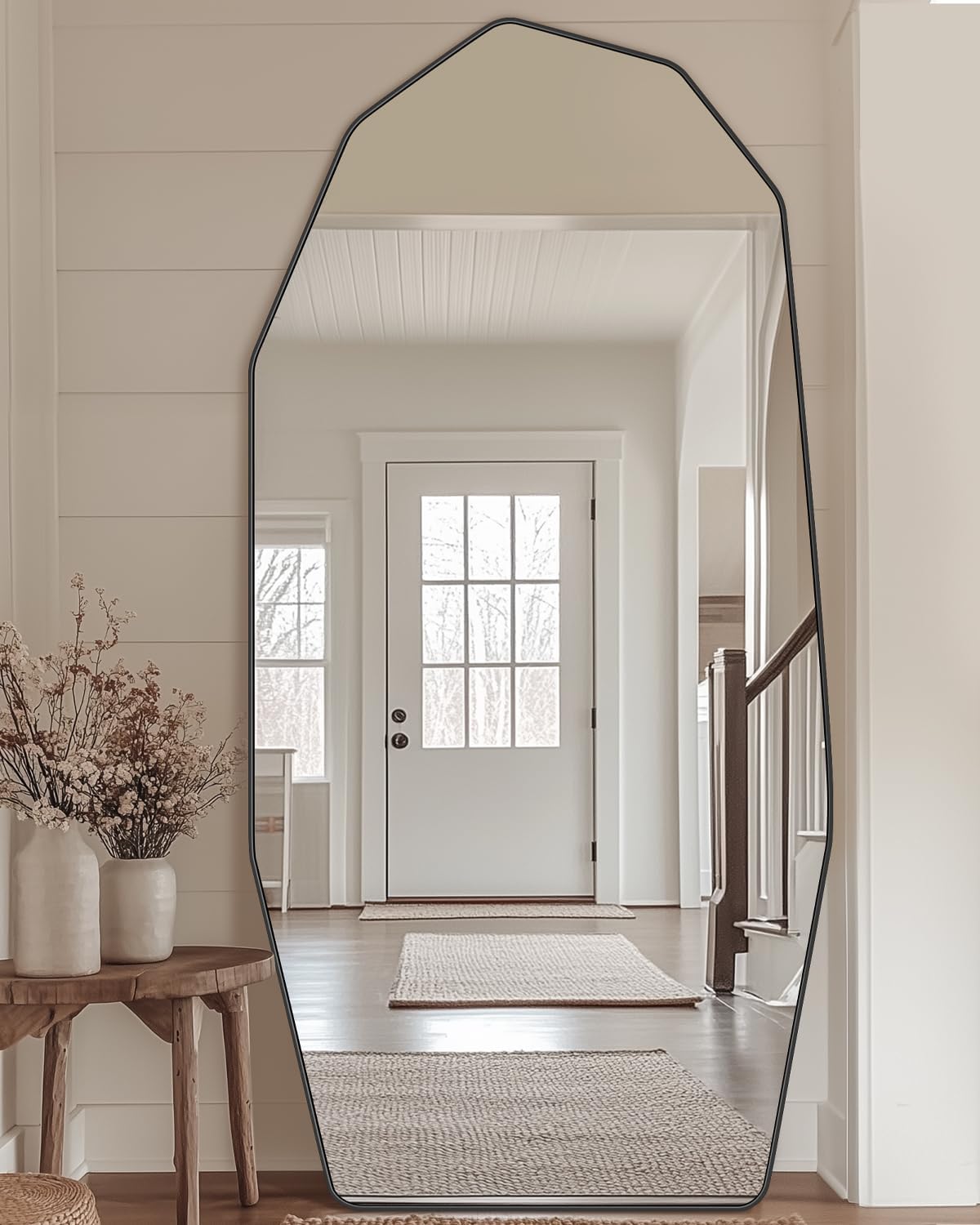 Full Length Mirror, 76" x 34" Full Body Large Standing Mirror, Diamond Shaped, Free Standing, Wall-Mounted or Leaning, Decorative Large Mirrors for Home Bathroom Living Room, Black