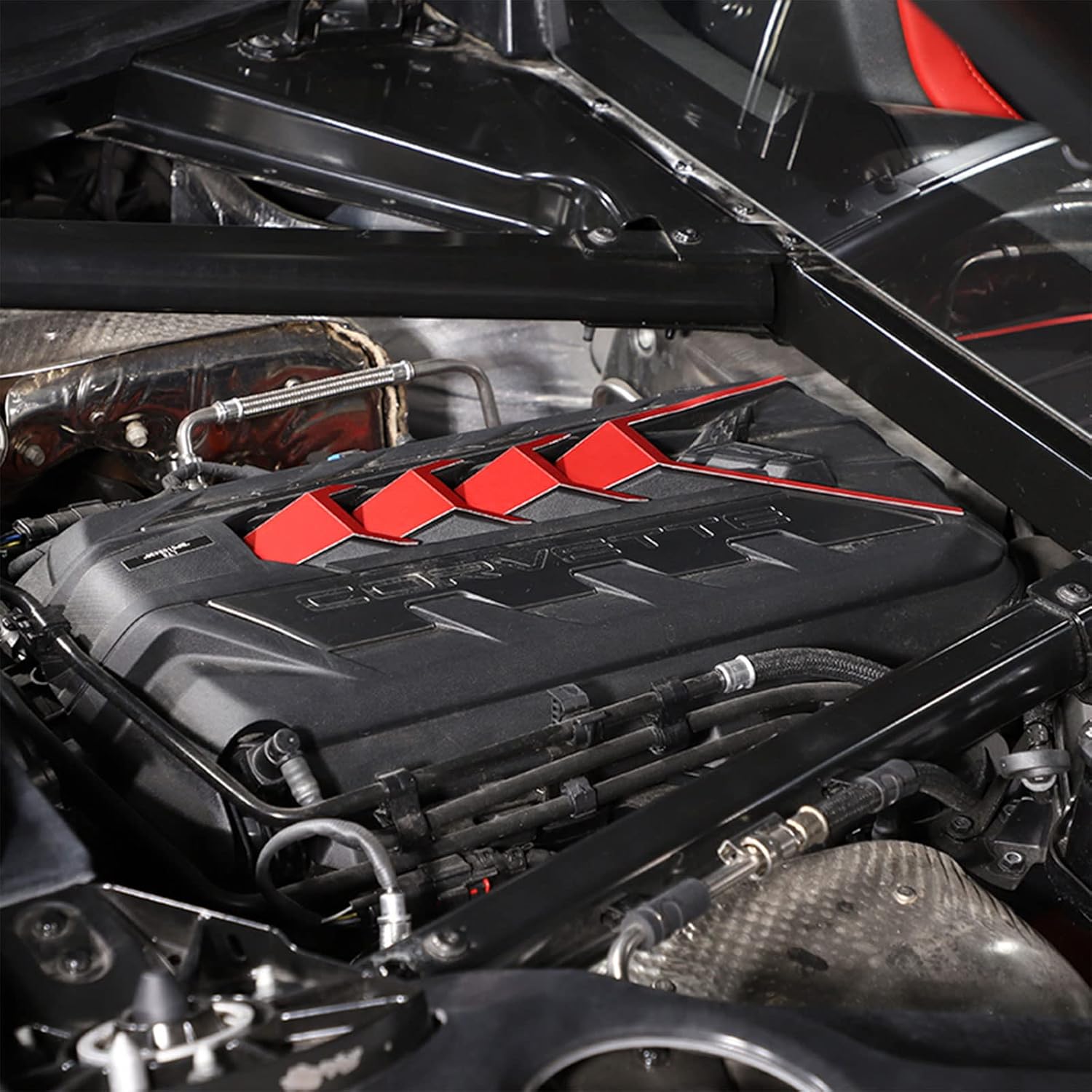 CHEAYAR Engine Shroud Cover Panel Trims Compatible with Chevrolet Corvette C8 2020-2023, Aluminum Alloy Engine Bay Panel Cover, C8 Accessories (Red)
