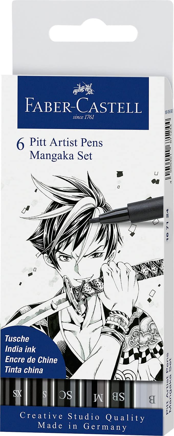 Faber-Castellpitt Artist Pen India Ink Pen, Wallet Of 6, Mangaka, Black, Fc167124Az