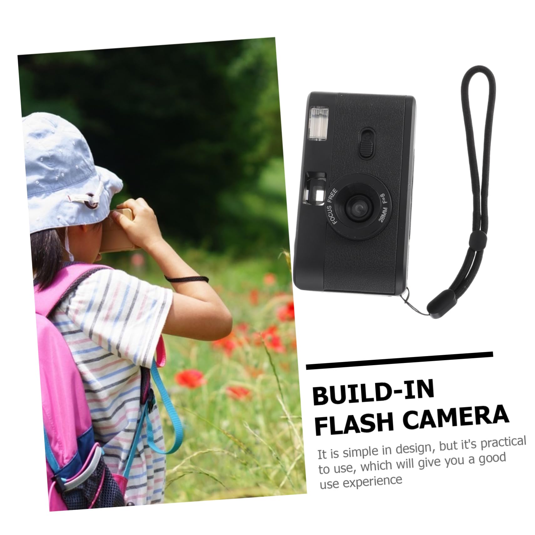 SHINEOFI Fotocamera Vintage con Flash Batteria Design e Compatibile con Pellicola Nero per Riprese in Bassa Luce