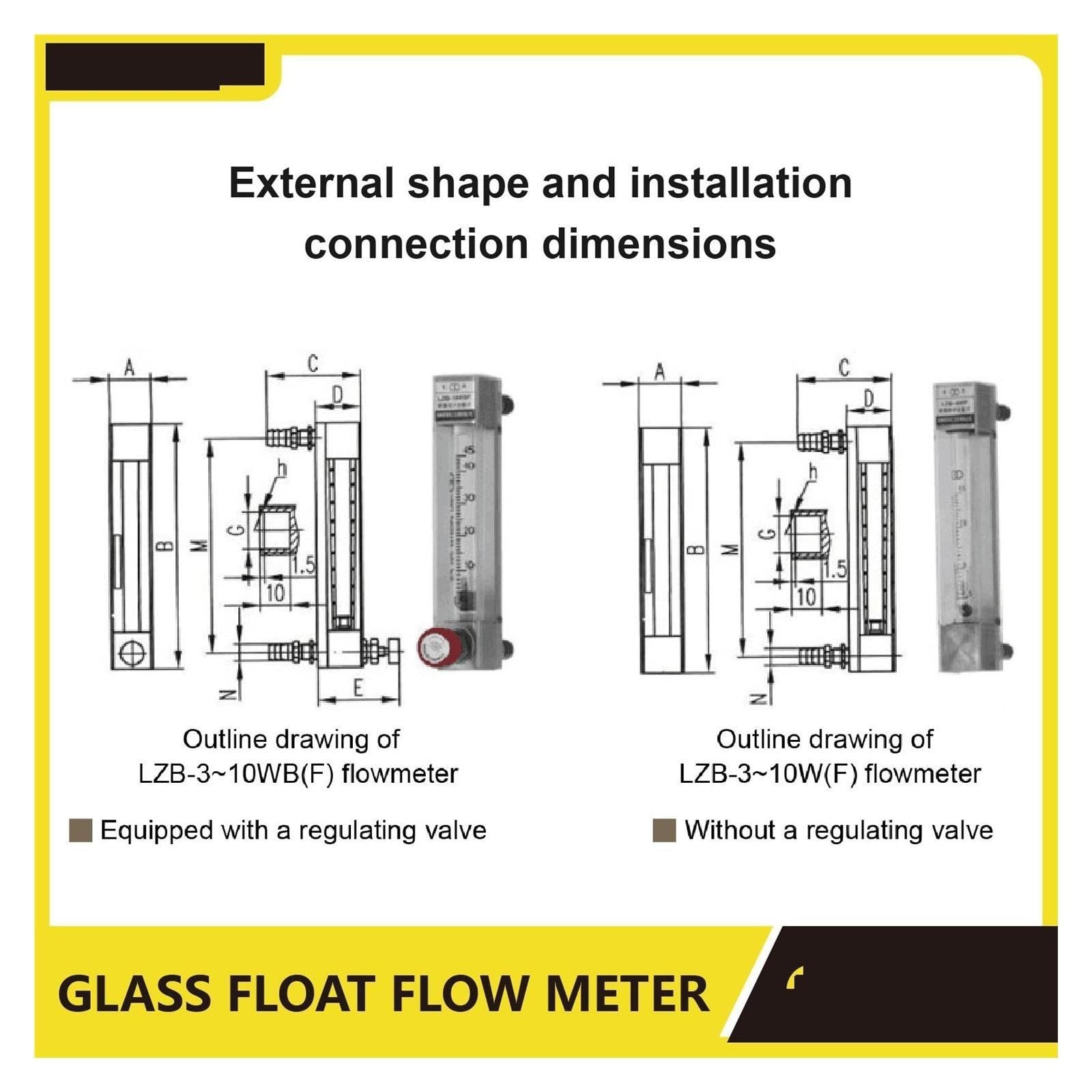 Medidor de flujo de aire con rotámetro de vidrio LZB-3WB(10-100ML-min)