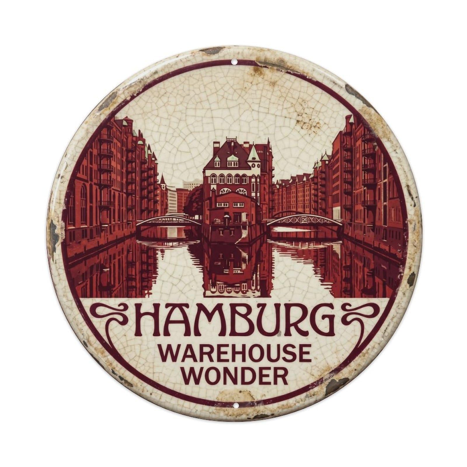 Warehouse Reflective Study District Metal Tin Sign Plaque Wall Decor for Cafe, Club Bar, Office, Home Garden Round Metal Poster 8x8Inch