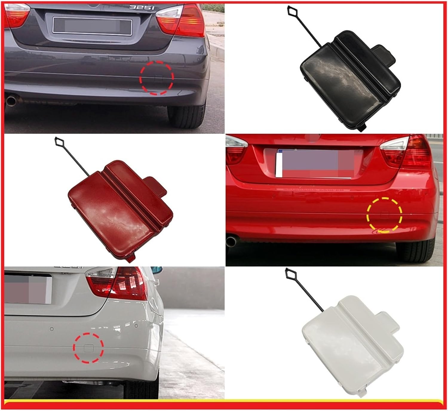 05-08 Fit for BMW 3 Series Rear Trailer Cover E90 Rear Bumper Towing Hook Hole Cover 51127187542(White)