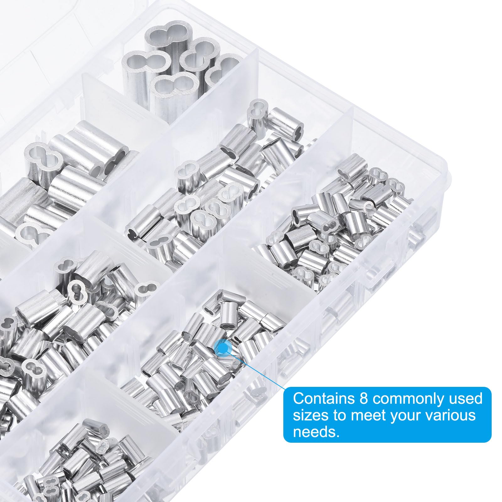 Sourcing Map 1/4" 6mm Aluminium Sertissage Boucle Manchon Double Ferrule Pour Fil Corde Câble Ligne Extrémité, Argent 25pcs