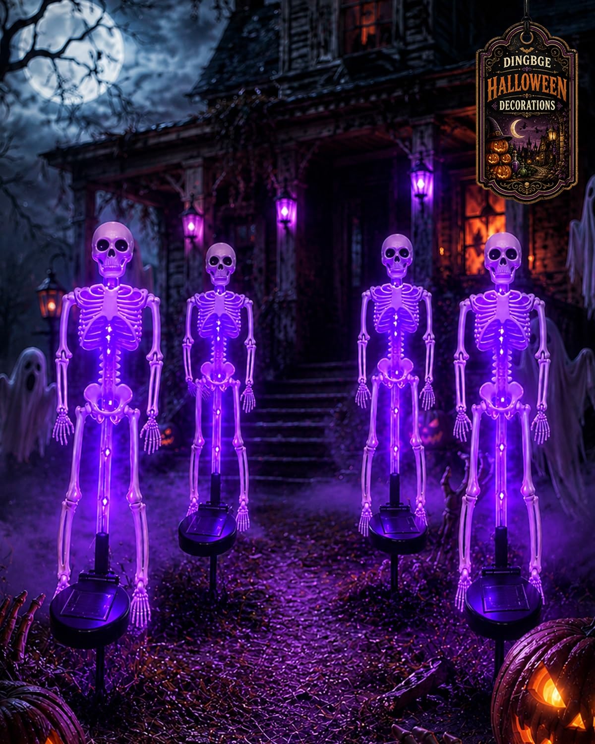 Solar Skeleton Yard Stake Halloween Decorations Waterproof Garden Light