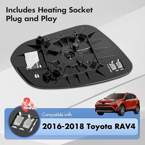Miniatura 8 de Compatible con Toyota RAV4 - Espejo retrovisor lateral para pasajero 2016 2017 2018  Espejo retrovisor de repuesto lateral derecho, espejo convexo