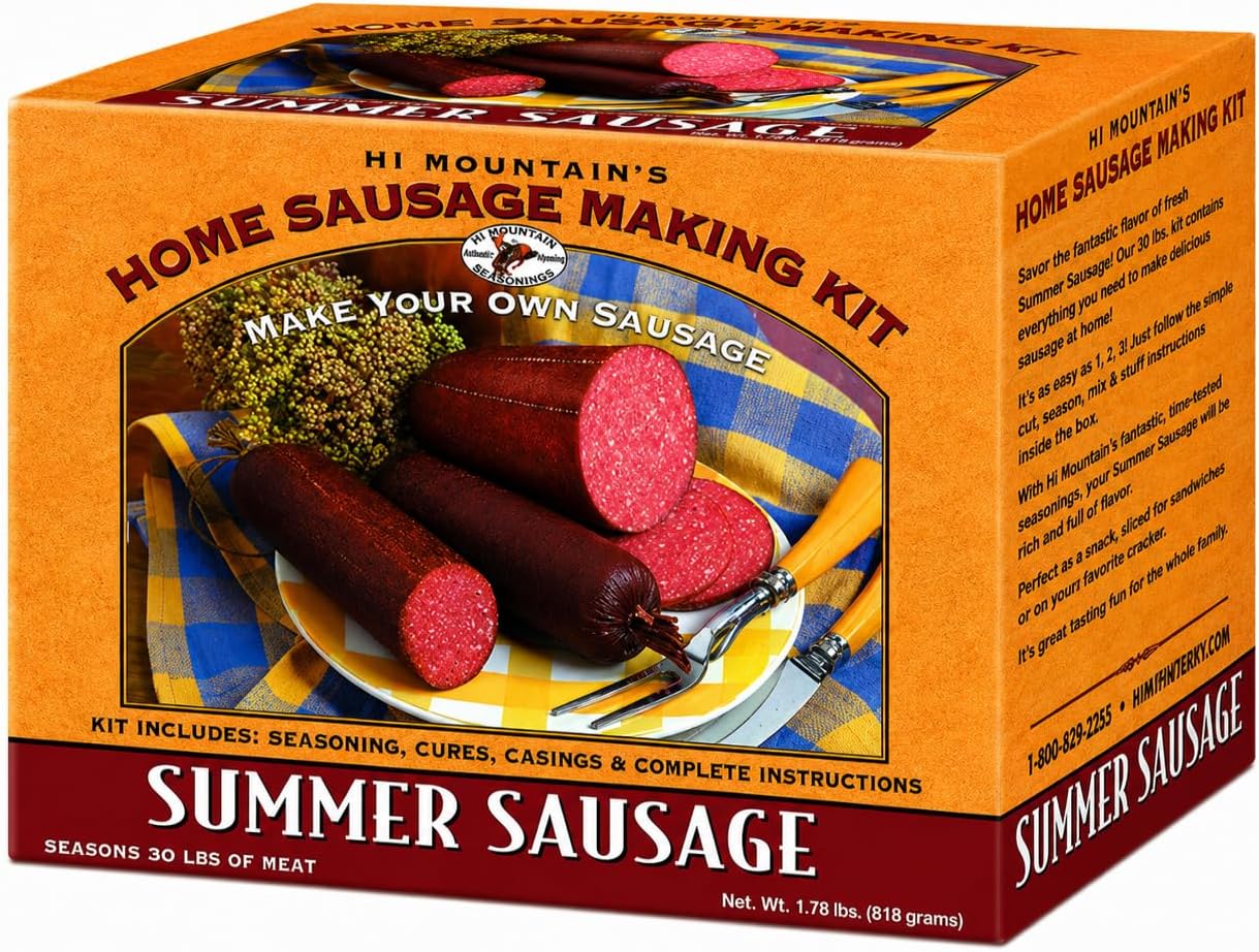 Hi Mountain Summer Sausage Seasoning Kit | ORIGINAL BLEND | Includes 10 Fibrous Casings, Seasoning, Cure, & Directions | Ideal for Beef, Pork, Venison, Deer & Wild Game | Makes up to 30 lbs