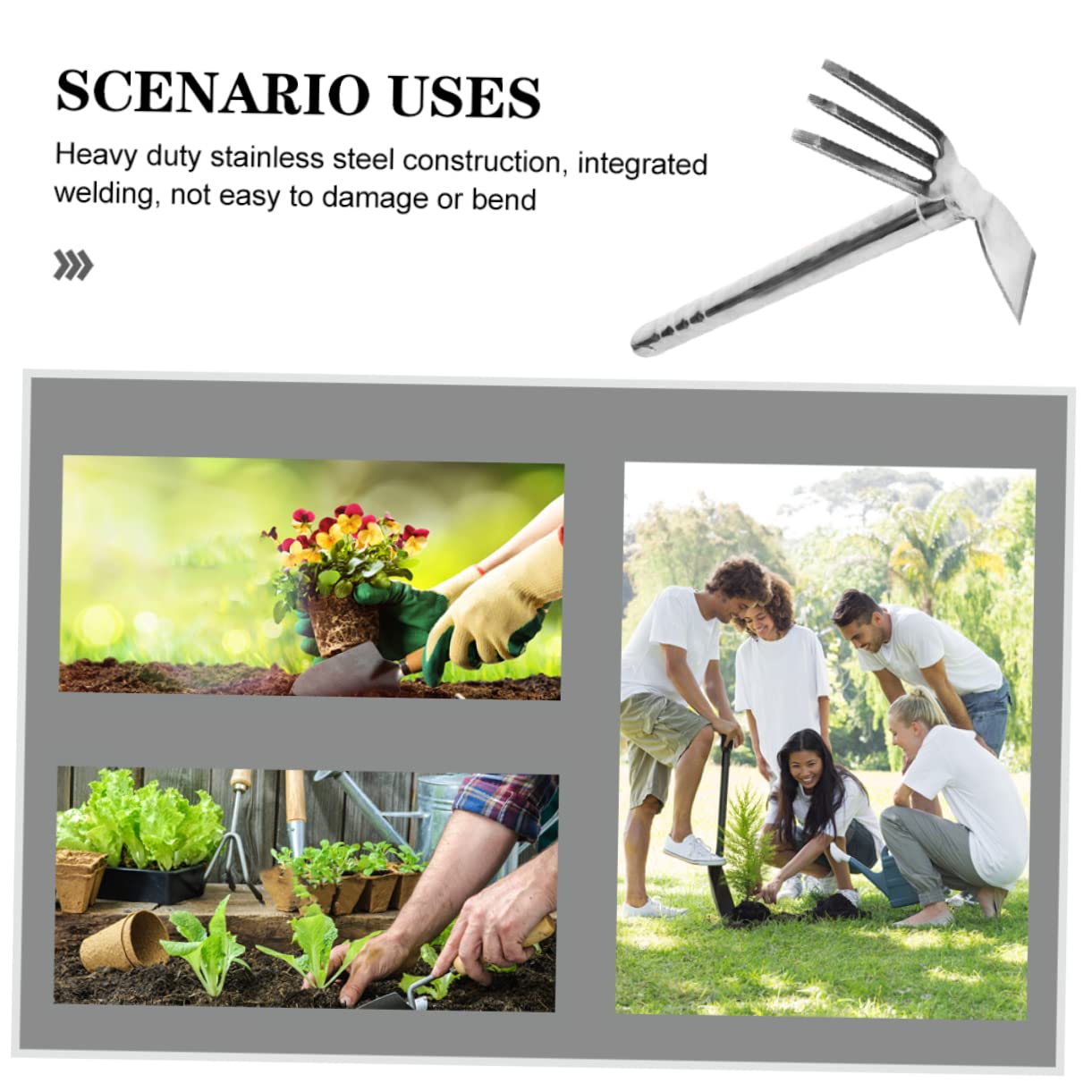 Kisangel Azada de Acero Inoxidable para Jardinería y Huerto, Herramienta de Mano para Remover Tierra y Aflojar el Suelo, Uso Doméstico