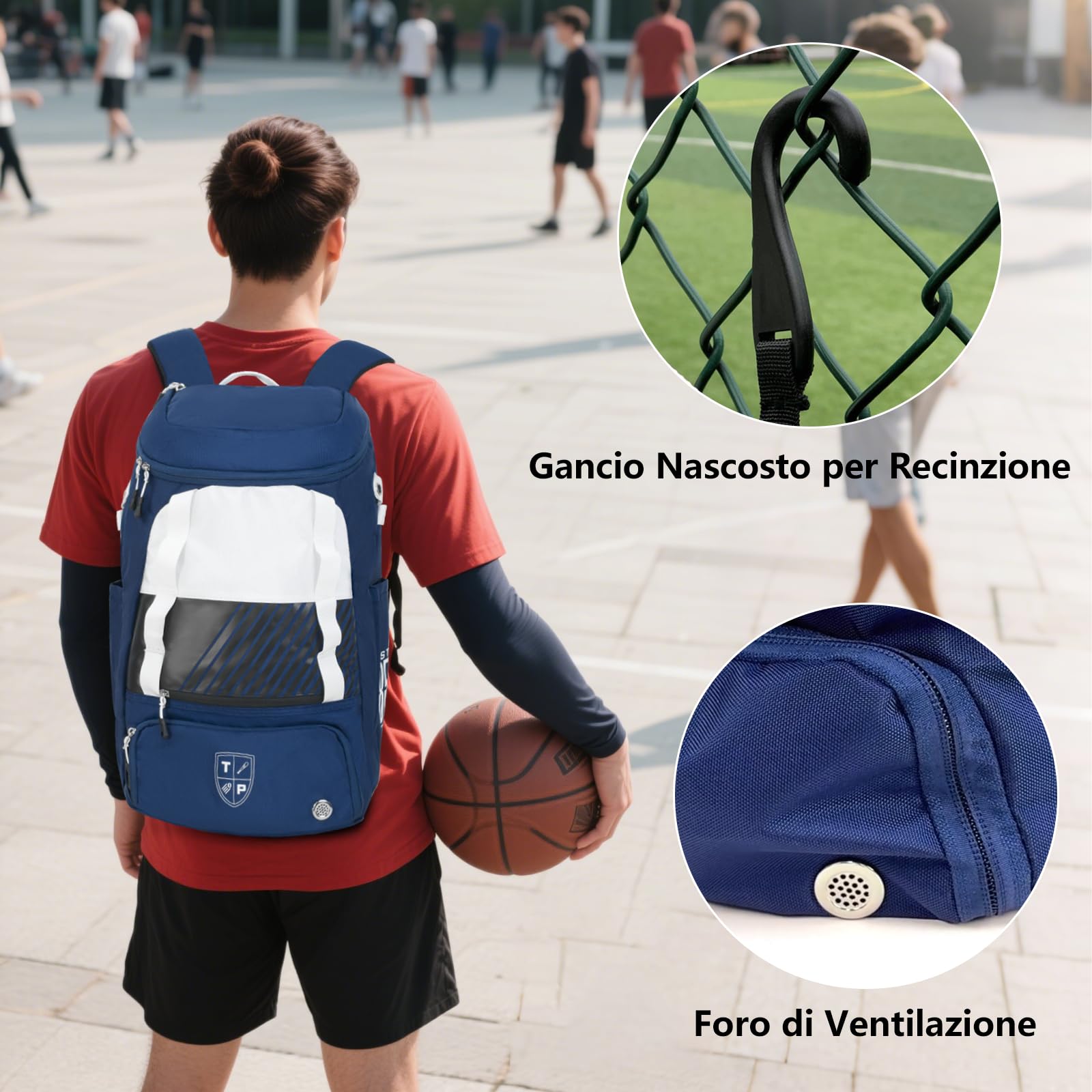 KINGSLONG Zaino da pallacanestro, grande capacità, con scomparto per scarpe e ganci per recinzione, leggero, pallavolo, attrezzatura per racchette, caschi, cappelli, scarpe