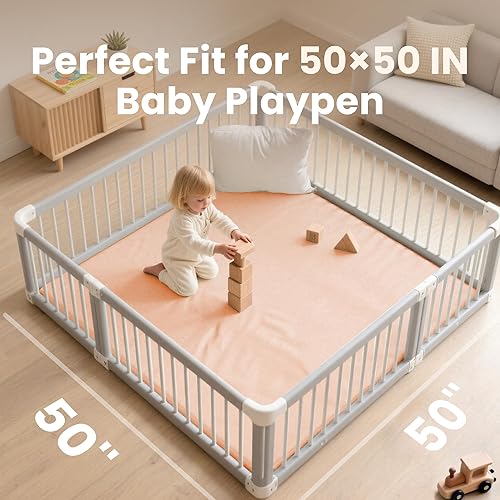 Miniatura 2 de Tapete de juego para bebé de 50 x 50 pulgadas, acolchado impermeable de 1.3 pulgadas de grosor, tapete para corral de juegos con cuero vegano