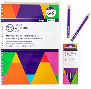 Love Writing Co. Better Writing Pack 3, Age 6-9 Years - Includes 5 Kids Writing Pencils, 1 Handwriting Practice Book, Practice Pencil Control, Letter Formation & Cursive Writing