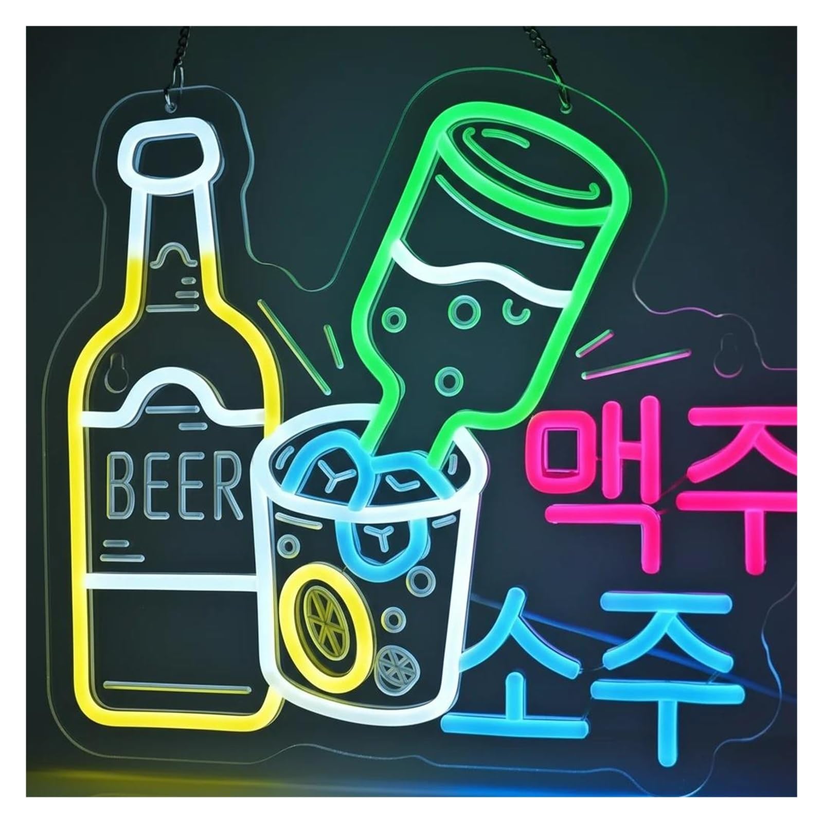 RONGCH Hanging Art Signs Korean Soju Beer Neon Sign USB Powered LED Light Dimmable for Izakaya Restaurant Bar Karaoke Shop Restaurant Man Cave Decor 40cmx32cm