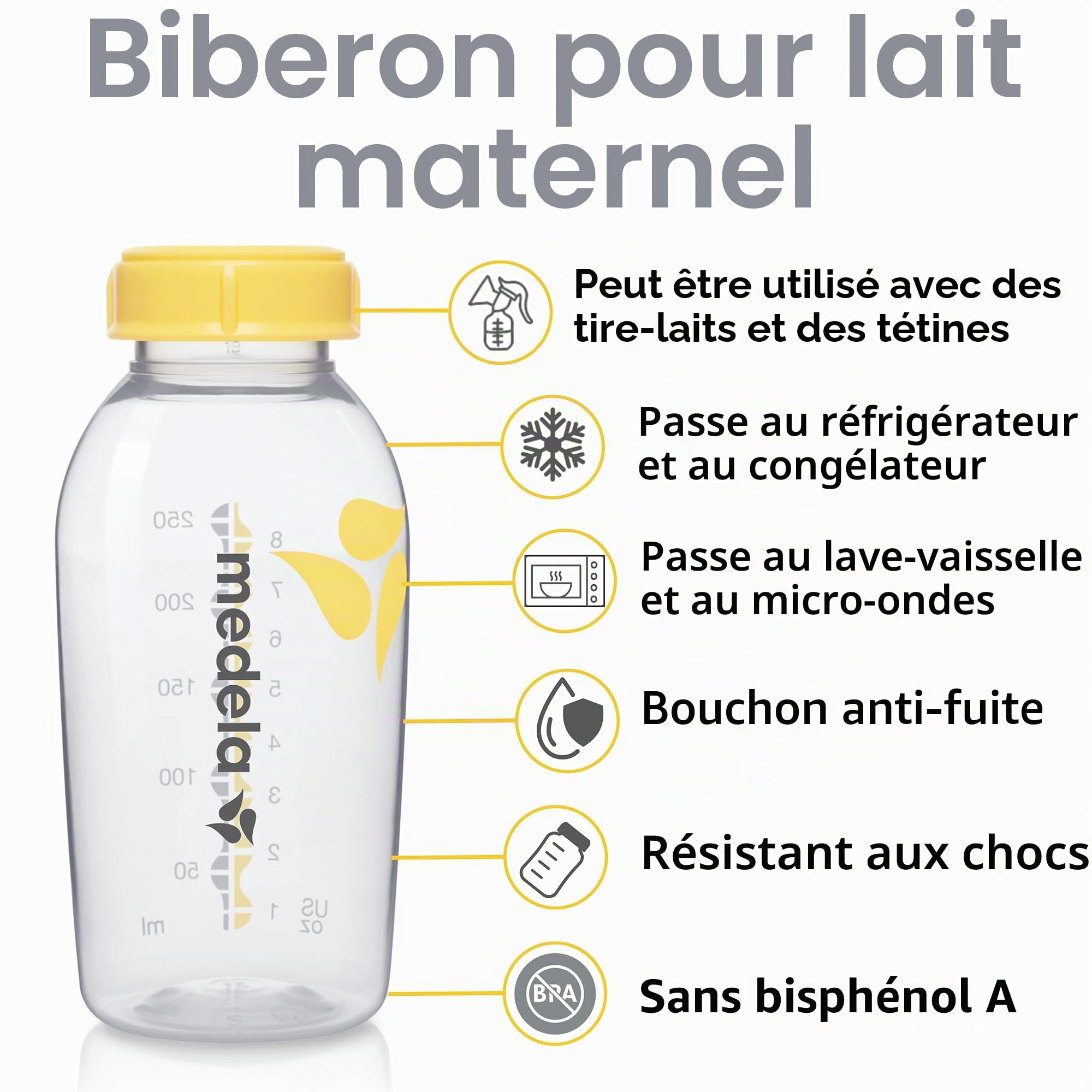 Medela 800.0796 Lot de 3 bouteilles de lait 150 ml