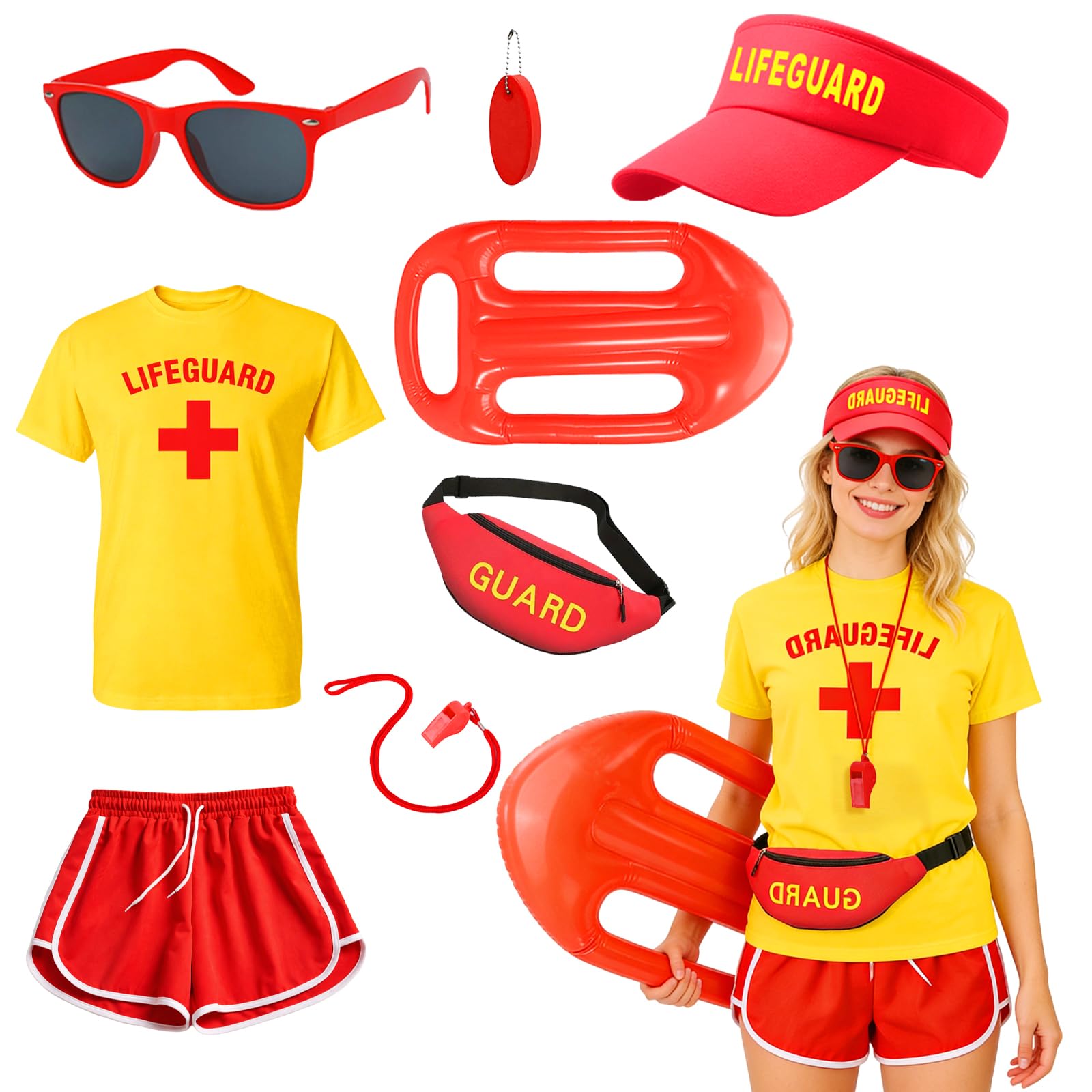 Atomvia 8 Pcs Lifeguard Costume Accessories Lifeguard Fancy Dress Women (M)